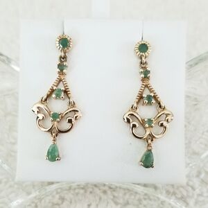 Vintage Victorian Inspired Dangle&Drop Earrings With Jade Stones. 14KT GF.